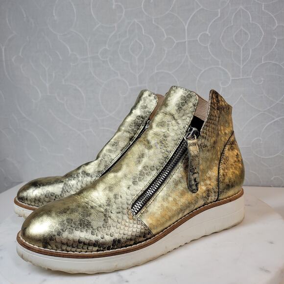 SILENT D Anthro OHMY Booties EU 38 US 7.5 Gold Leather Snakeskin Zipper Ankle - Picture 3 of 14